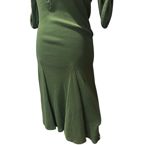 Ladies Medium Ralph Lauren olive green rib jersey dress button roll-tab sleeve - Picture 13 of 13